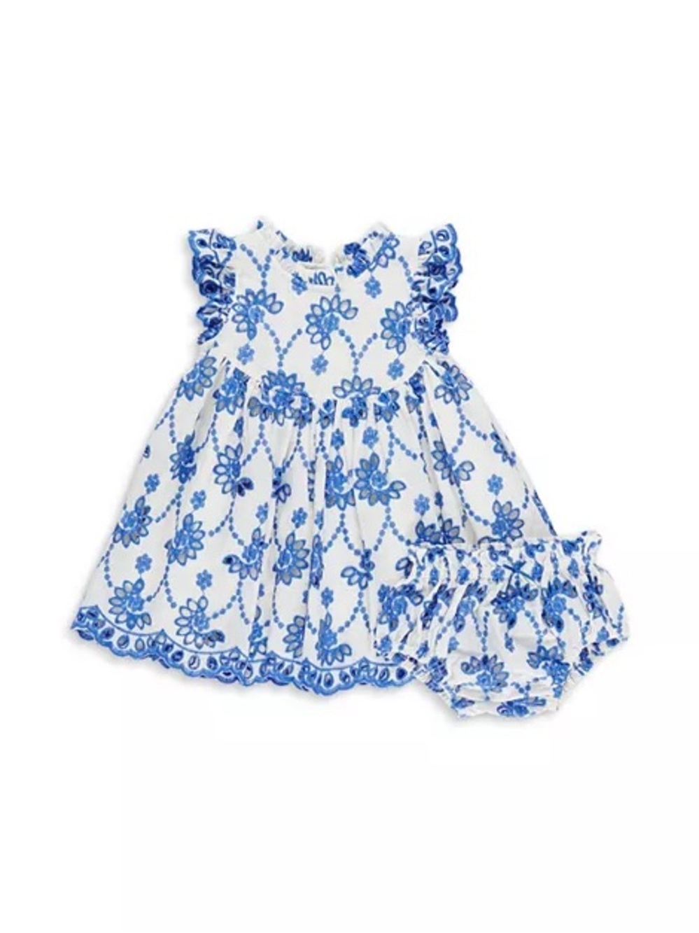 Pink Chicken Cynthia Eyelet Dress & Bloomers Set Blue White 12-18M
